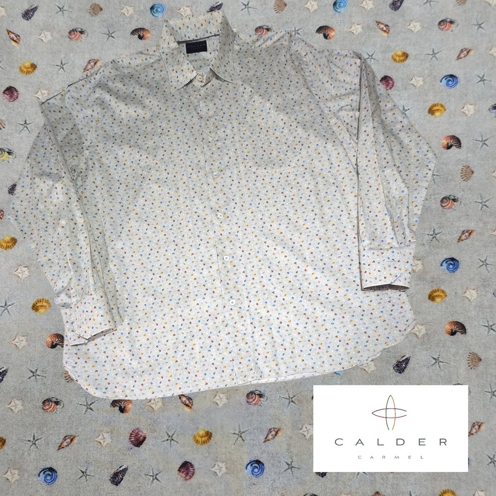 Calder Carmel Mens Limited Edition Novelty Seashell Print Button Down Grey XL